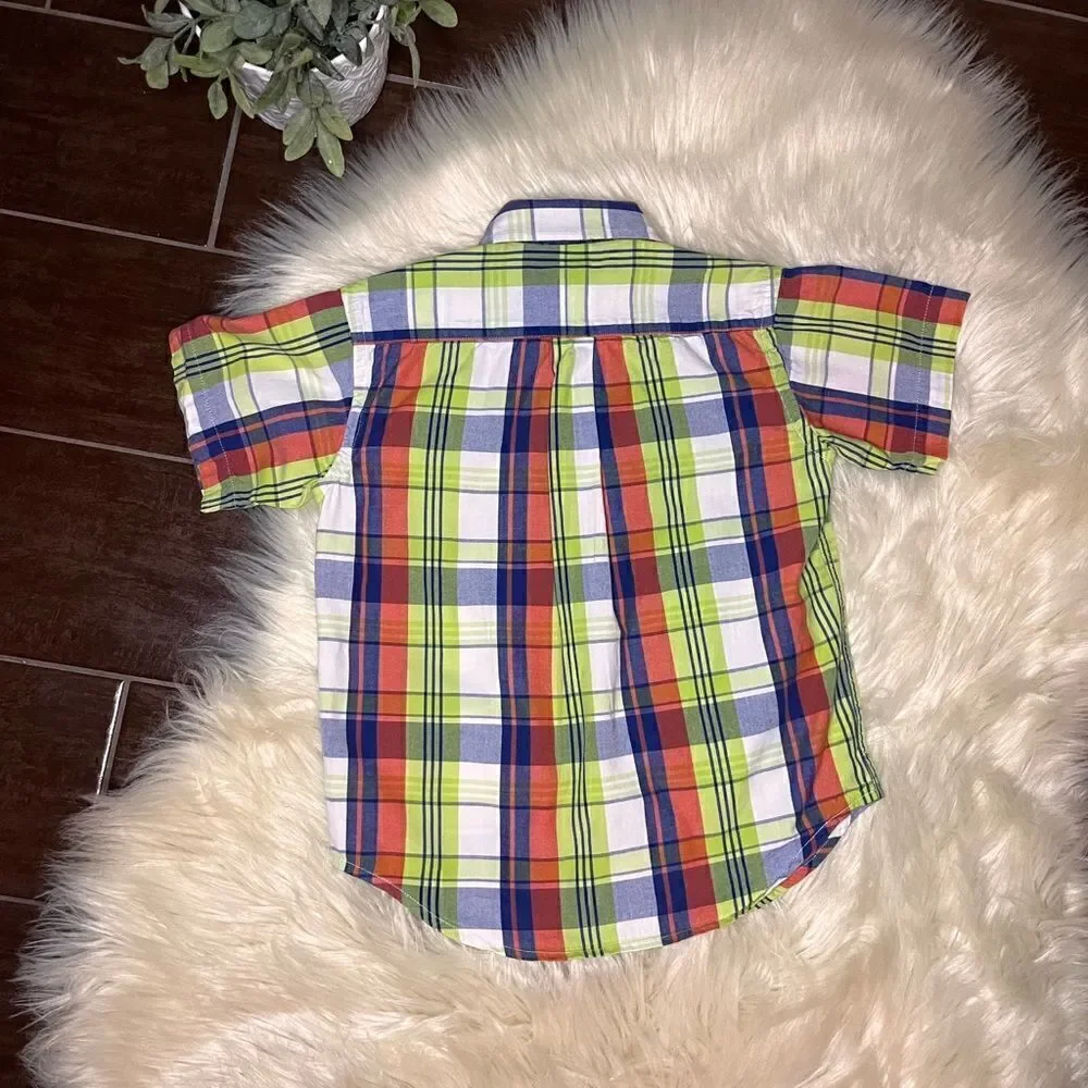 Ralph Lauren orange/lime green/white/royal blue button down boys sz 5